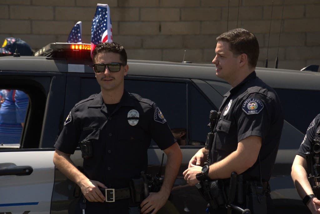 Sunset Safety sergeant wearing an Axon body camera on duty